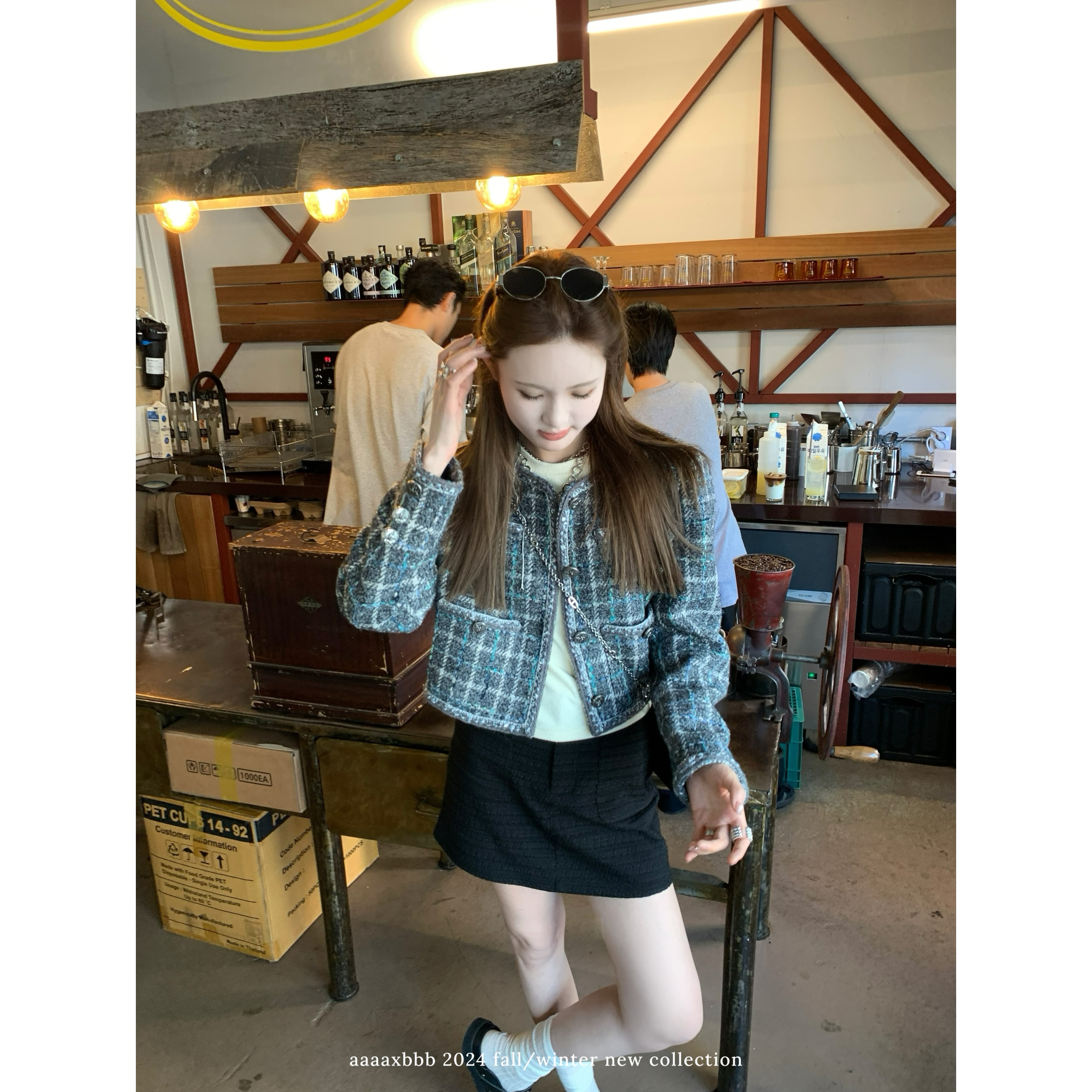 aaaaxbbb短裙口袋黑白半身裙a字