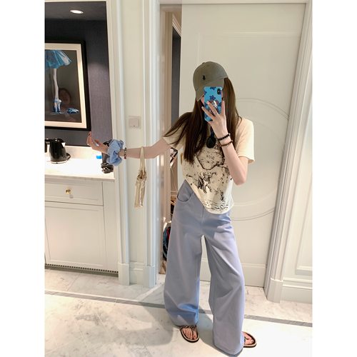 aaaaxbbb全棉长裤直筒阔腿拖地