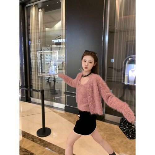 aaaaxbbb针织两件套毛衣开衫