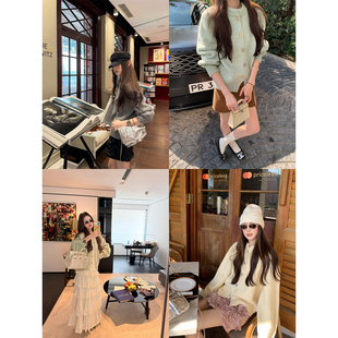 aaaaxbbb 榛果特调 韩系圆领驼绒针织开衫宽松休闲绵羊毛毛衣外套