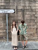 aaaaxbbb 米杏色背带连衣裙麻料口袋显瘦宽松垂感长裙夏 兰鲁尔府