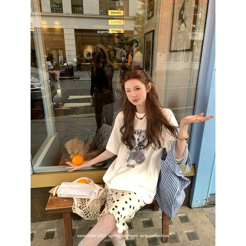 aaaaxbbb小狗印花大t恤宽松短袖