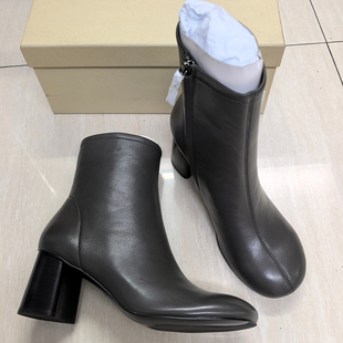 外贸原单尾货圆头粗跟中跟真皮百搭瘦瘦靴裸靴36 日常百搭 40码