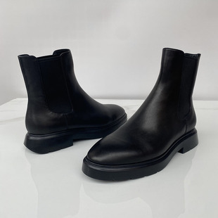 秋冬新款SW切尔西短靴瘦瘦马丁靴套筒松紧带软牛皮女靴中跟短筒