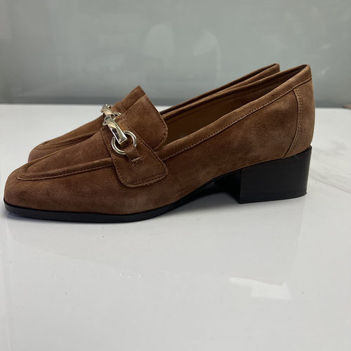 出口外贸原单粗中跟马衔扣单鞋羊反绒女士欧美风时尚女鞋35-44码