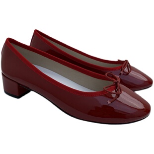 新款 鞋 浅口蝴蝶结单鞋 35码 全皮淑女风显瘦欧美风红色皮鞋 2021夏季