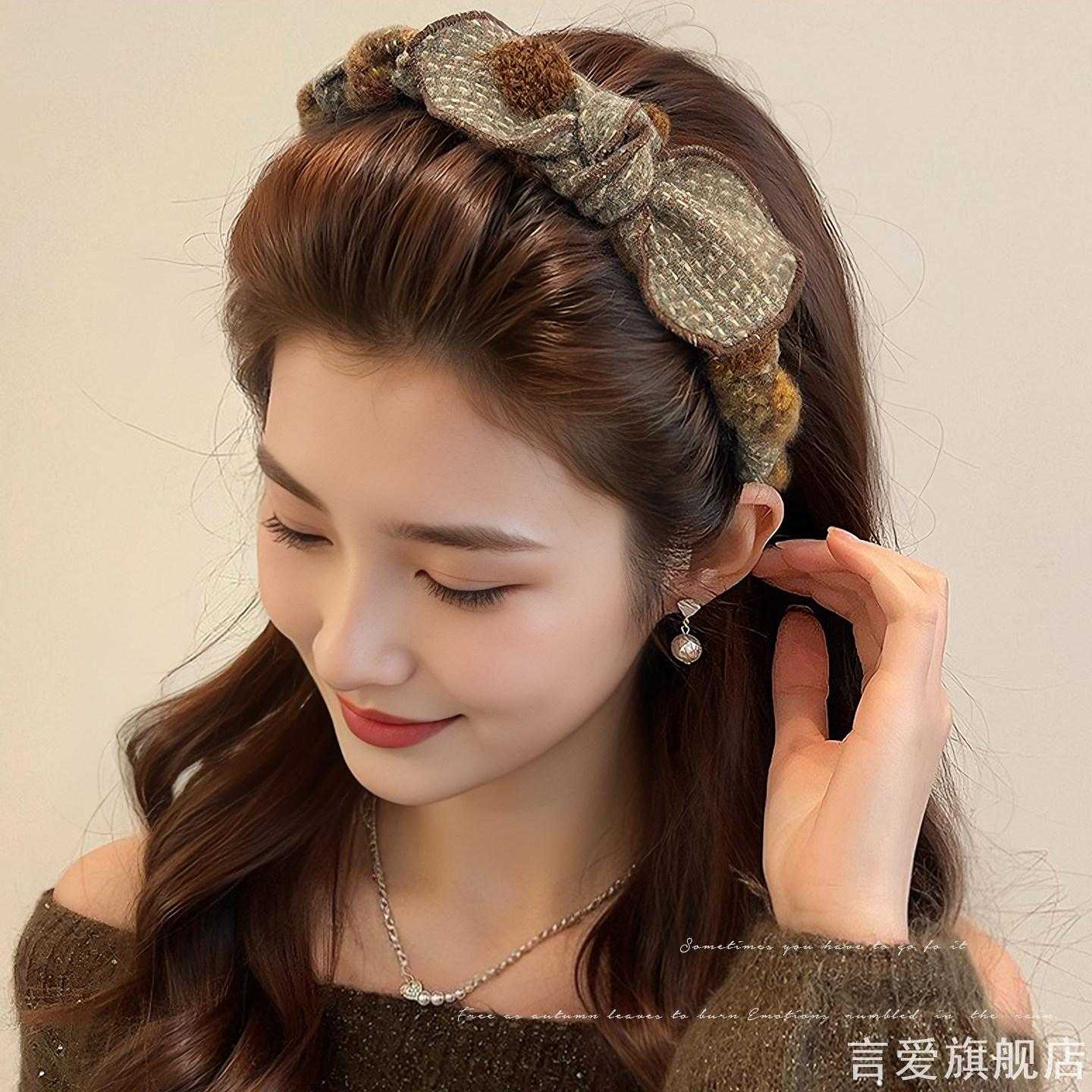 发箍头箍顶发箍女精致秋冬蝴蝶结高颅顶创意蝴蝶结家用收纳