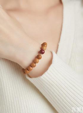 复古桃木手串女朱砂文玩简约文艺