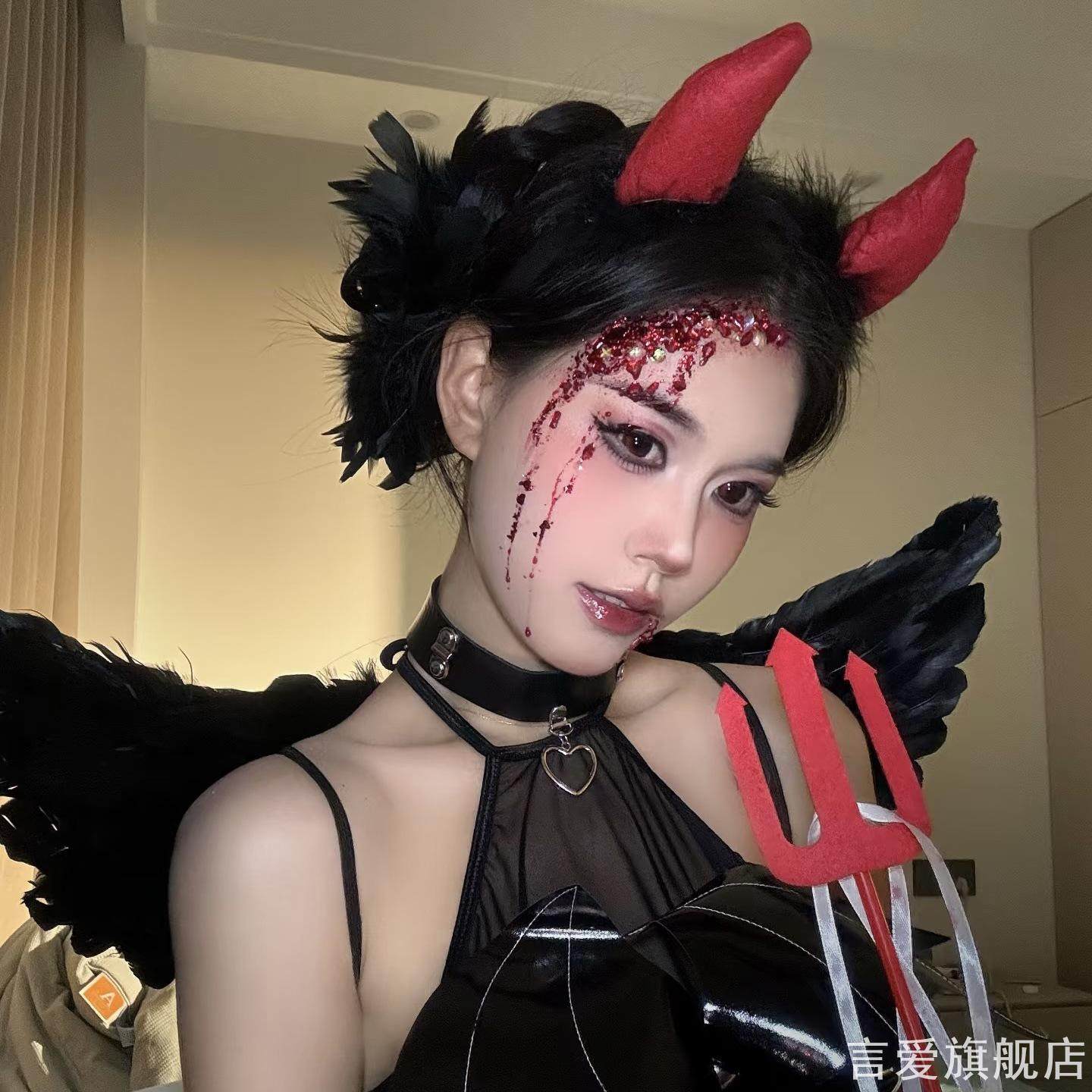 邪恶小魔女万圣节黑色恶魔角发箍