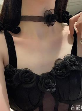新款潮黑色项链女绑带蕾丝颈链