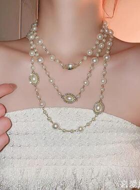 仿珍珠项链叠戴女款2025新款爆款