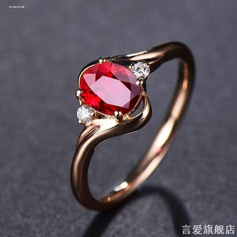 鸽血红石榴石戒指女银托个性时尚图片