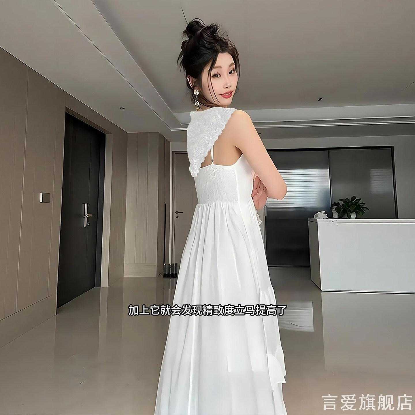 温柔镂空花边三角蕾丝巾女士白色出游拍照搭配长裙头巾腰封单品