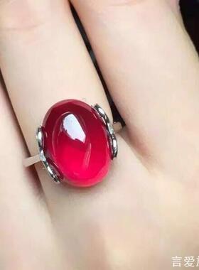 玉髓戒指大红色仿玛瑙指环开口可