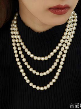搭配旗袍仿珍珠项链锁骨链子双层