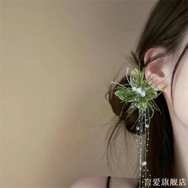 仙美蝴蝶仿珍珠流苏发夹古风超仙