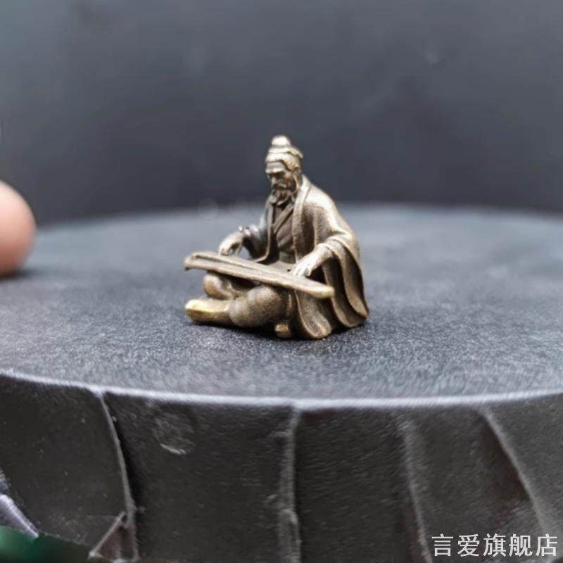 微缩造景观摆件镀铜做旧伯牙鼓琴小人物模型高山流水古代古筝