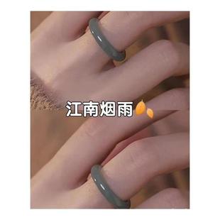 白茶清欢戒指国风素圈古风女青梅绿茶冷淡风感优雅玉玻璃指环