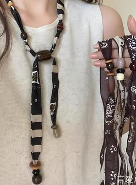 波西米亚民族风腰果丝巾布艺木珠