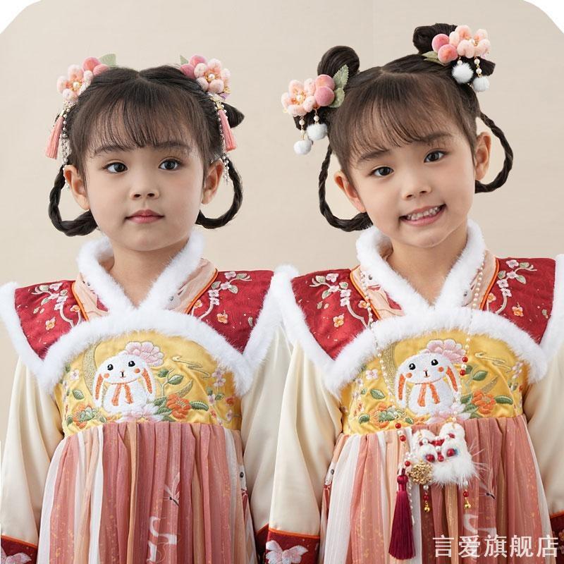 儿童头饰发夹宝宝汉服毛球桃子