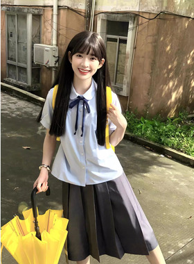 学生短袖班服衬衫上衣中长款百褶半身长裙套装大码jk制服学院风女