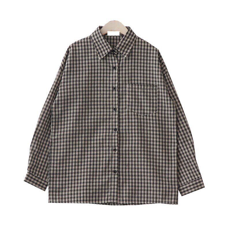 the republic of korea Vintage Style Check lattice Long sleeve shirt 2019 The new spring Polo Easy Thin section coat jacketin the Women's clothing/Boutique , Shirt  category - from Buy2taobao.com to provide professional Taobao agent buy service