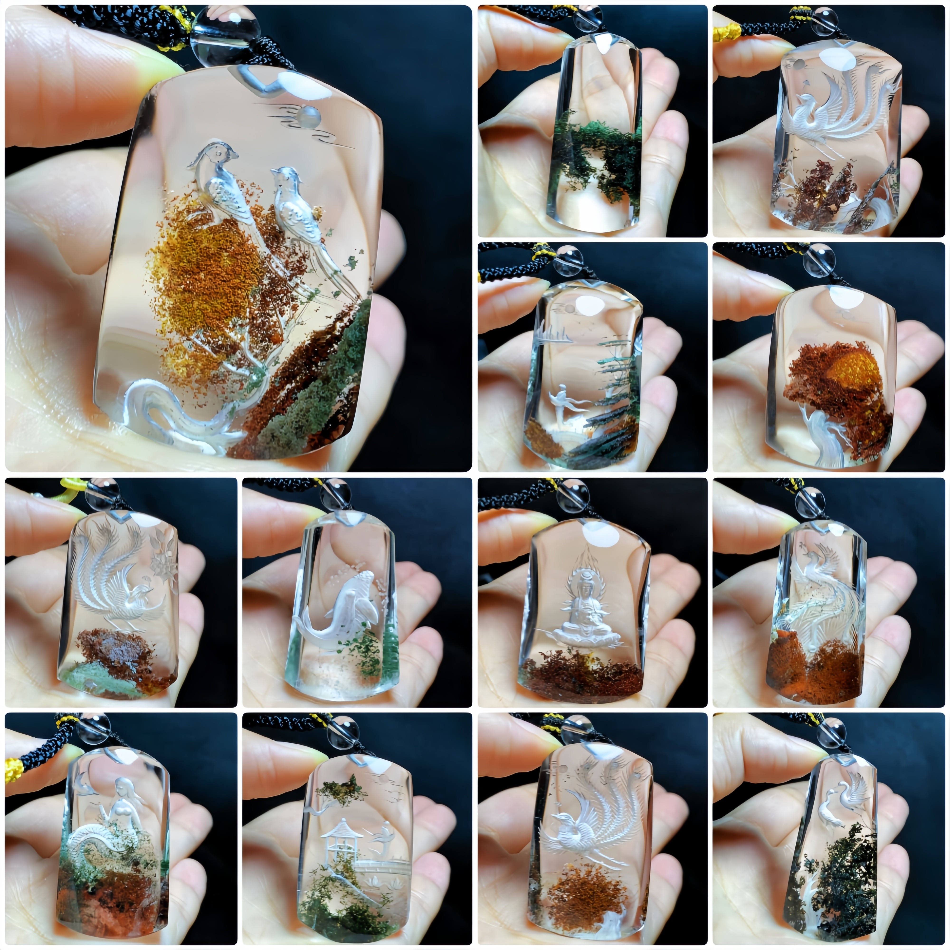 东海水晶雕刻天然水晶吊坠平安无事牌四季彩绿幽灵毛衣链项链项坠
