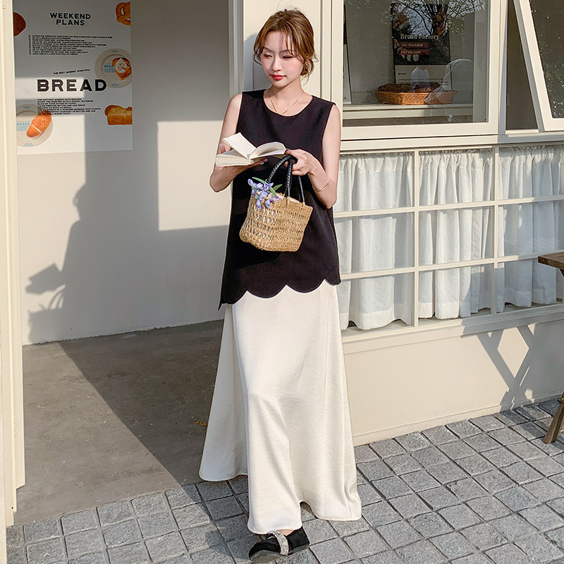 小个子无袖花瓣边显瘦遮肉气质假两件背心连衣裙女2025夏季新款