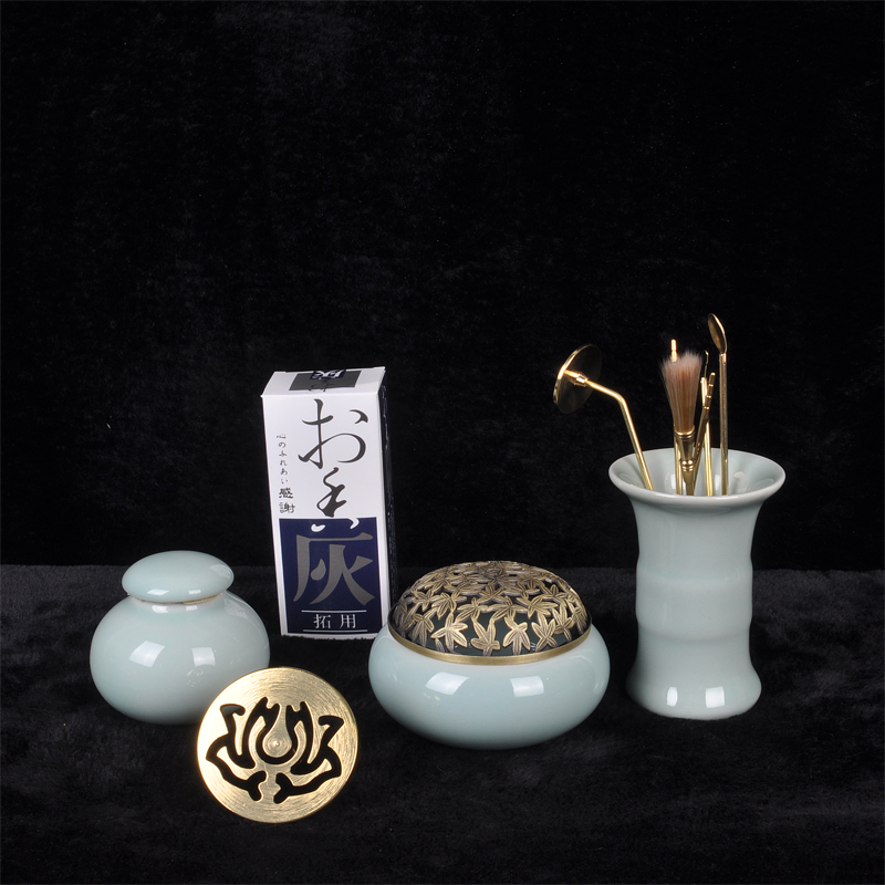 粉青香炉十件套香篆香道工具套装香粉罐香印沉香打香拓香灰工具瓶
