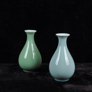 中式陶瓷花瓶摆件客厅插花青瓷玉壶春复古酒瓶酒店家居台面装饰