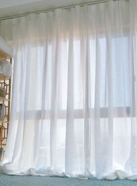 透光不透人窗帘白色窗纱布料纱帘阳台飘窗隔断遮光免打孔魔术贴