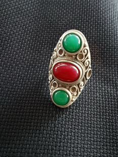 尼泊尔复古镀银戒指镶嵌绿松石月光石水晶红宝石个性民族风男女