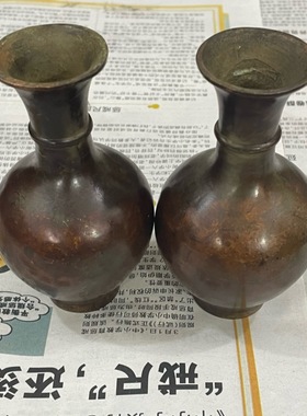 仿古花瓶摆件光面合金花瓶一对家居装饰工艺品 古玩收藏