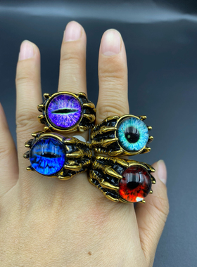 恶魔之眼戒指男士霸气高级感朋克个性设计潮款开口戒指嘻哈戒指