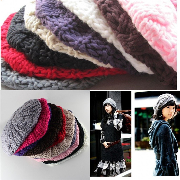 Autumn winter warm knitted hat bud wool cap秋冬毛线贝雷帽女
