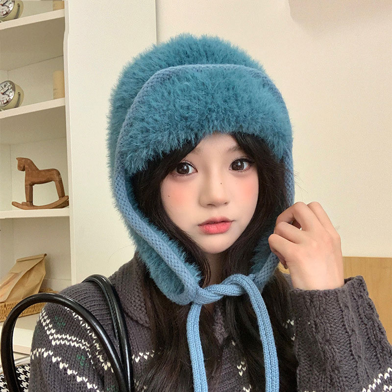 韩版秋冬季针织帽毛绒保暖护耳雷锋帽时尚百搭包头帽子 hat wowen