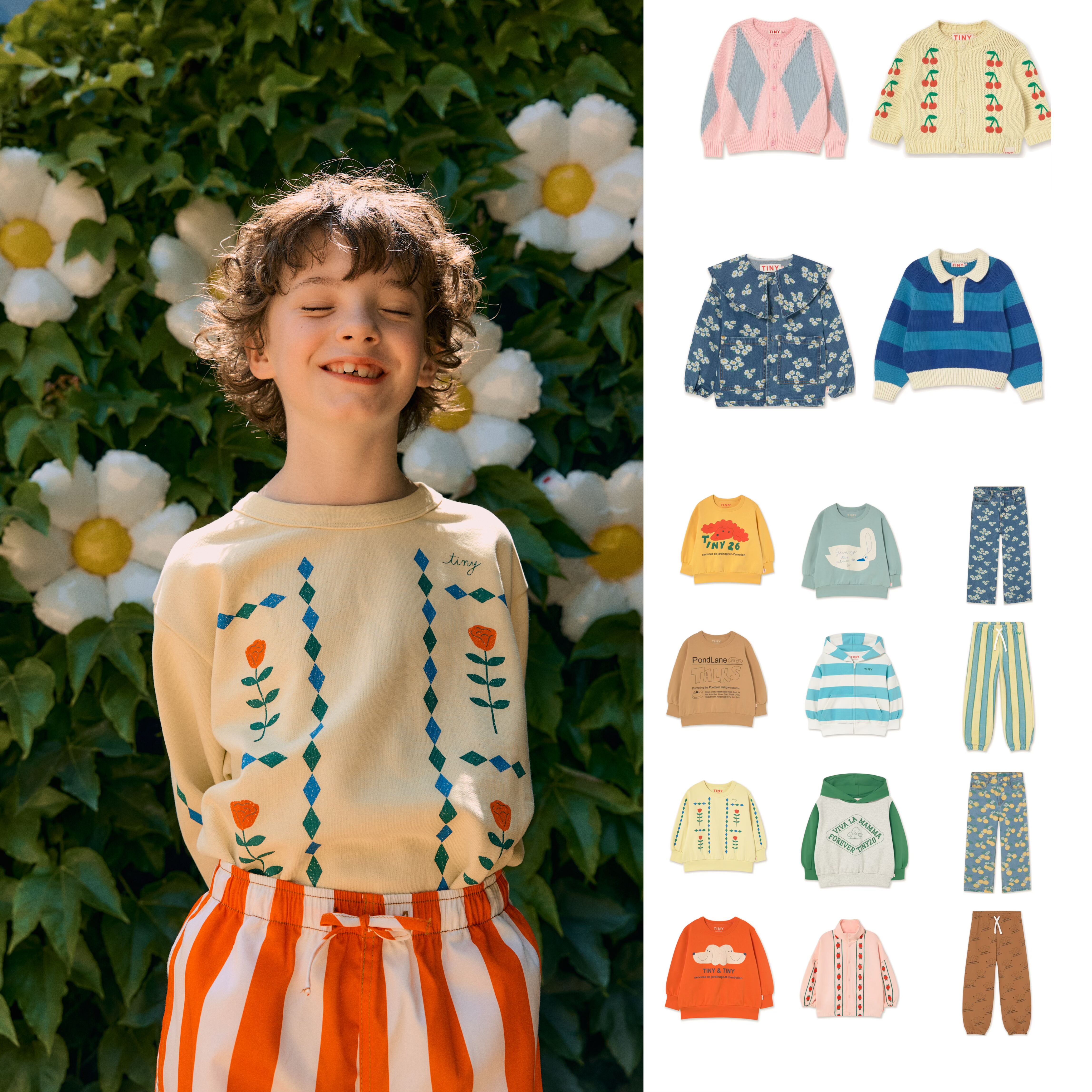 Tiny cottons26ss早春儿童运动裤休闲长袖T恤圆领卫衣男女童外套