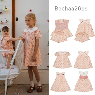 法国Bachaa 26ss春夏儿童可爱碎花连衣裙短袖女童短裤套装现货