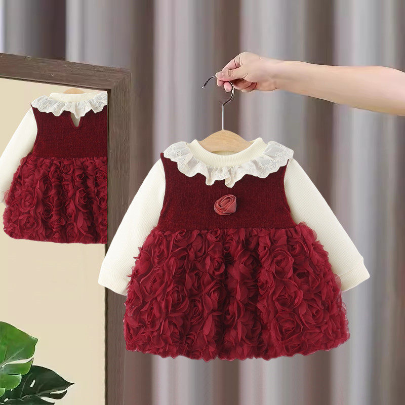 女童加绒连衣裙秋冬2026新款儿童礼服裙子宝宝冬装加厚背心裙套装