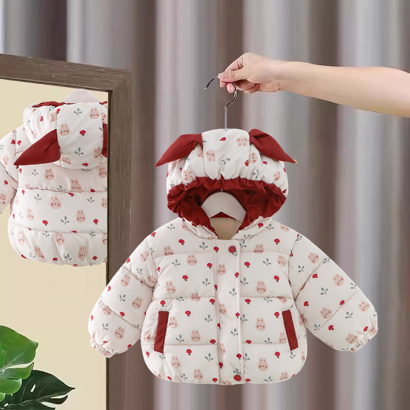 女童羽绒棉服外套冬装2025新款洋气儿童加绒夹棉连帽棉衣宝宝棉袄
