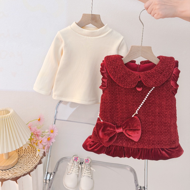 拜年服女童加绒连衣裙秋冬