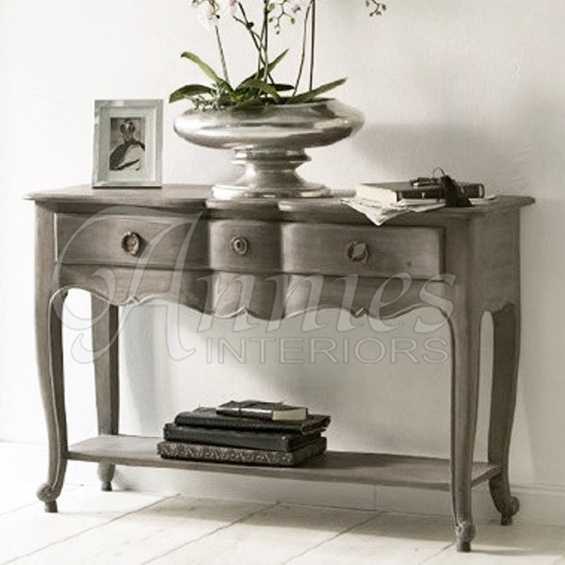 安妮家居伊瑟路易法式家具乡村风格波浪面双层三斗橡木玄关桌边桌