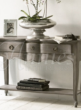 安妮家居伊瑟路易法式家具乡村风格波浪面双层三斗橡木玄关桌边桌