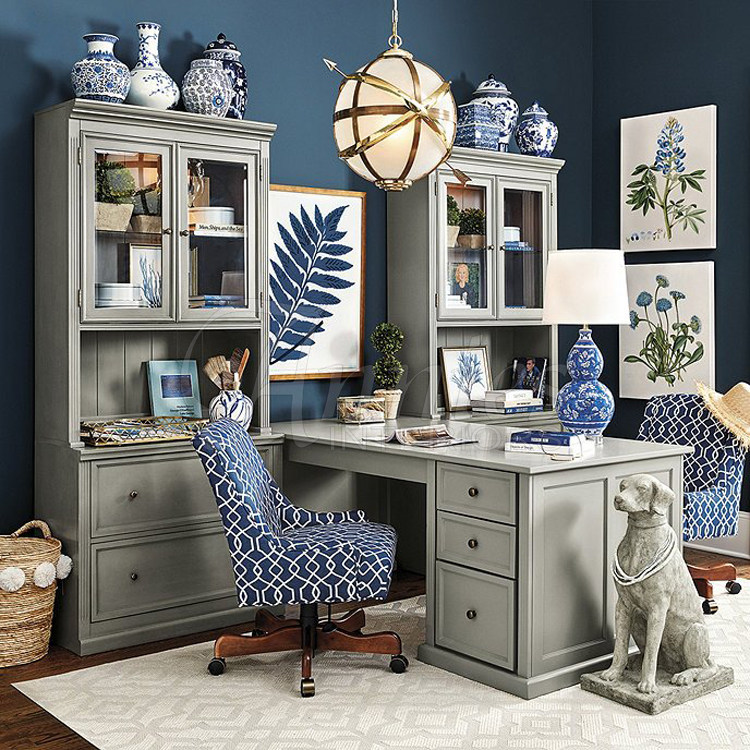 新古典组合单体抽屉两玻璃门上下书柜美式书房实木高柜储物柜