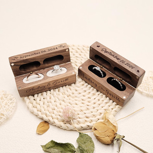 黑胡桃木首饰盒戒指项链收纳盒复古小号木质求婚订婚礼品