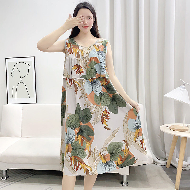 无袖睡裙夏天不带胸垫一体防凸点可外穿冰丝大码莫代尔睡衣家居服