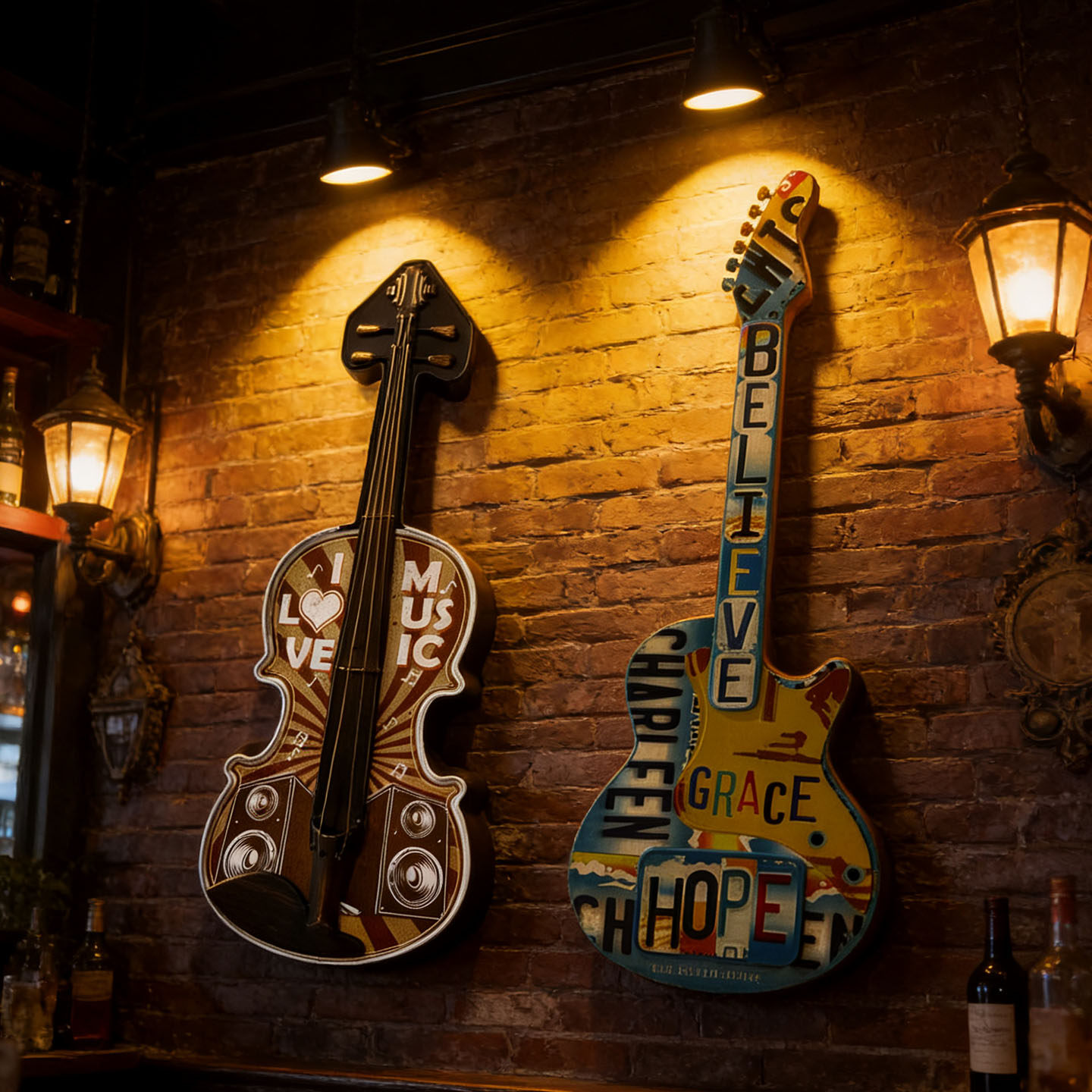 复古怀旧立体铁艺吉他装饰壁挂酒吧网咖餐厅清吧音乐教室墙面装饰