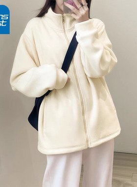 KYV真维斯杏色摇粒绒外套女2025新款秋冬季加绒冲锋衣内胆抓绒衣