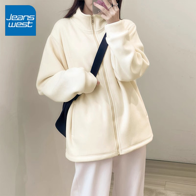 KYV真维斯杏色摇粒绒外套女2025新款秋冬季加绒冲锋衣内胆抓绒衣