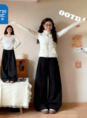 NOE真维斯白色羽绒服内胆女2025新款冬小个子排骨立领抓绒外套